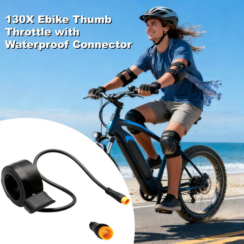 Upgraded Ebike Thumb Throttle 130X Waterproof 3 Pin Connector For 12V To 72V Controllers Universal Fit Easy Install Left Or Right On 22.2 Millimeter Handlebars Speed Control Accelerator For Electric Bike And Scooter Conversions