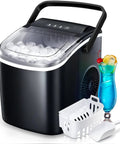 Countertop Ice Maker Machine Portable Compact Bullet Ice Maker With Self Cleaning 9 Ice Cubes In 6 Minutes 26 Lbs Per Day Quiet Under 35 Decibel Ideal For Home And Kitchen Black with basket and drink