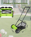12 Inch Push Reel Lawn Mower With Adjustable Cutting Height From 0.67 To 1.3 Inches And 5 Blade Power For Effortless, Clean Cuts And Quick Yard Maintenance On Weekends, with bag