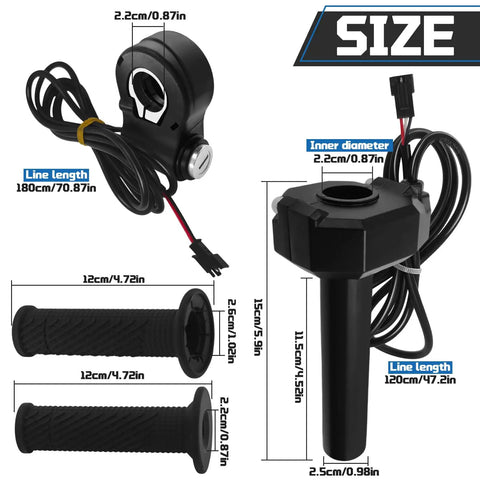 Dimensions of Q20 Full Twist Throttle Replacement For Ridstar Q20 Electric Dirt Bike And Sur Ron E Bike with ignition switch