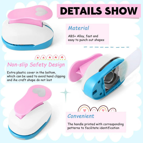 Close-up of safety design and material features in 16 Piece Craft Hole Punch Set With 6 Shapes And 2 Inch Punches