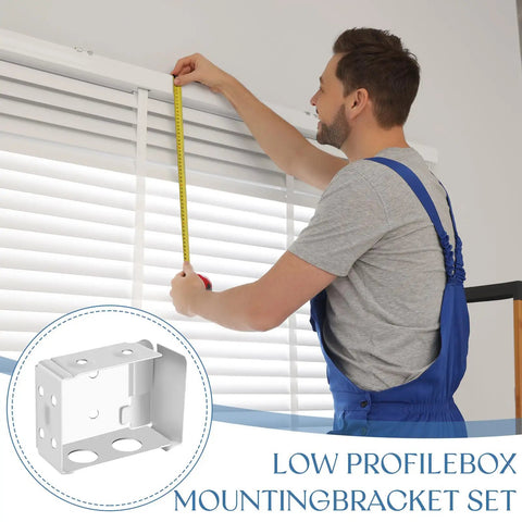 Person measuring window for 2 Inch Low Profile Box Mounting Brackets for Window Blinds Headrail White Set of Four Left and Right Mounts