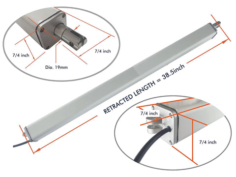 12V DC Linear Actuator 30 Inch Stroke With Mounting Brackets, 44 Lb Push Force, Heavy Duty, High Speed 1.8 Inches Per Second, Square Tube