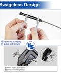 10 Pack Three Sixteenth Inch Black Swageless Invisible Cable Railing Kits With Tensioner System For Easy Install On Deck Or Stair Railings Ideal For Outdoor Or Indoor Projects With Durable Components And Quick, Easy Adjustability For A Slick Look. Swageless design with tool-free crimping on 3/16 inch black cable railing
