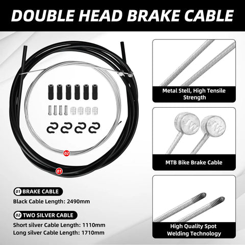 Alloy Mechanical Disc Brake Kit For Mountain Bikes showing cables, fittings, and components for assembly.