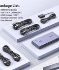 HDMI KVM Switch For One Monitor And Two Computers, 8K60Hz Ready, Aluminum Chassis, Shares Four USB 3.0 Ports For Keyboard, Mouse, Drives And Printer, Easy Seamless Switching, package contents with cables and controller