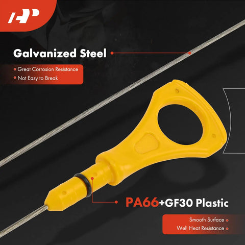 Galvanized steel and PA66+GF30 plastic dipstick handle detail for Stainless Steel Engine Dipstick For G80 2018 2020 And Genesis Sedans 3.8L V6 5.0L V8 Check Oil Level With 32.2 Inch Total Length Measuring Rod And Easy Replacement