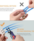 Cool Get This 11 Piece Air Line Removal Tool Kit With Quick Connect Release Wrench For 1/4 And 5/16 Inch Fittings Plus Ten Male Npt Push Fittings That Totally Make DIY Piping A Breeze Without Breaking The Bank Or Your Back. air hose fitting removal tool with 1/4 and 5/16 inch fittings