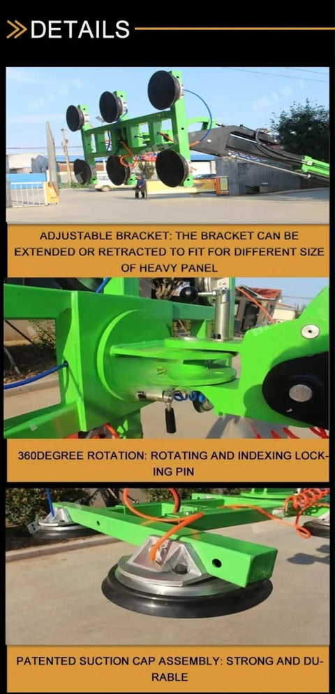 Heavy Duty Electric Vacuum Lifter Featuring Dual Mobile Suction Cups for Glass Granite Marble Slabs with adjustable bracket design.