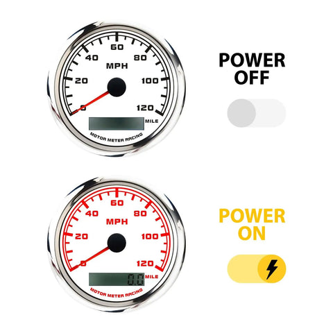 Pro Series 6 Gauge Set With 110mm Speedometer Tachometer, Power Off and On, White Dial, Built Tough, IP67 Waterproof, Anti Fog