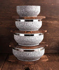 Stacked Stone Casserole Bowl With Wood Base For Bibimbap And Korean Stews, 6 Inch Diameter, Earthenware Pot, Stone Color