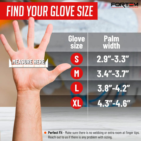 Chart for glove sizing with hand measurement guide for Ambidextrous Cut Resistant Gloves Set Of 8, Level 5 EN388 Certified.