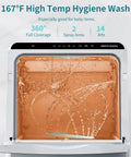 Compact Portable Dishwasher Featuring Six Wash Cycles Plus Quick Auto Dry For Effortless Cleanup In Tight Apartments RV Vans And Tiny Kitchens showing high temp wash with water jets and spray arms.