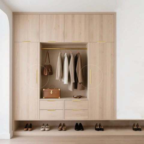 Wardrobe with 10 Pack Brushed Gold Finger Pulls for Cabinets and Drawers, 11.81 Inch Edge Pulls, Concealed Mount, Modern Aluminum Hardware