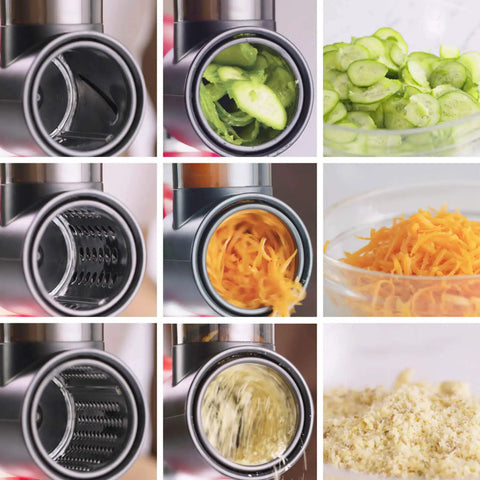 Game-Changing Slicer Shredder Attachments For Stand Mixers With 3 Blades, Cheese Grater Attachment For KitchenAid And Cuisinart slicing zucchini, shredding carrots, grating cheese