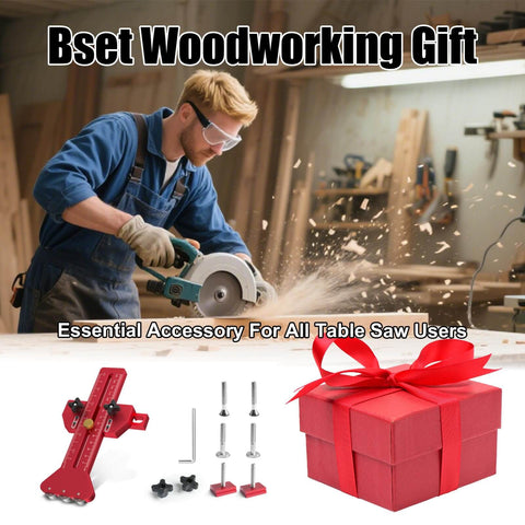 Woodworker using saw, Thin Rip Jig For Table Saw And Router Table, Super Easy Narrow Strip Cutting, gift box in workshop