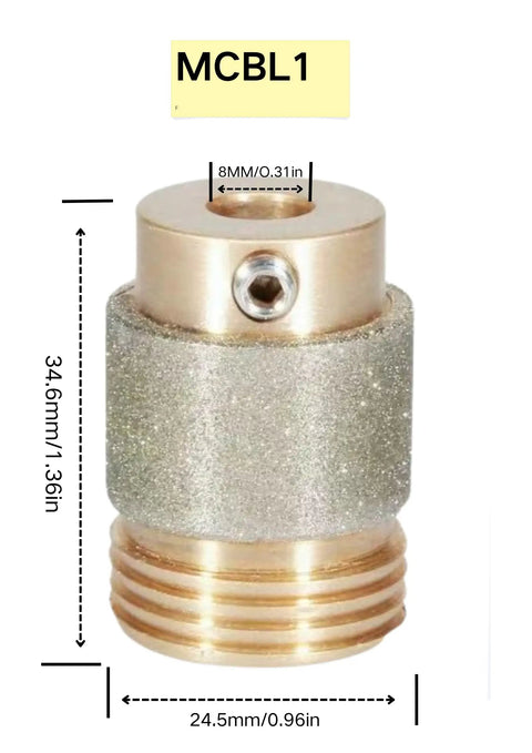 Diamond Grinding Bit 1 Inch Brass Core Abrasive Wheel for Stained Glass Grinder With Automatic Water Feeding, side view