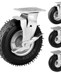 Heavy Duty Pneumatic Caster Wheels 8 Inch 4 Pack With 2 Swivel Brakes And 2 Rigid Rollers; close-up of caster wheel design.