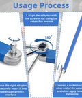 Dirciky offset extension wrench, 15-inch blue tool with 1/2", 1/4" and 3/8" square drive adapters.