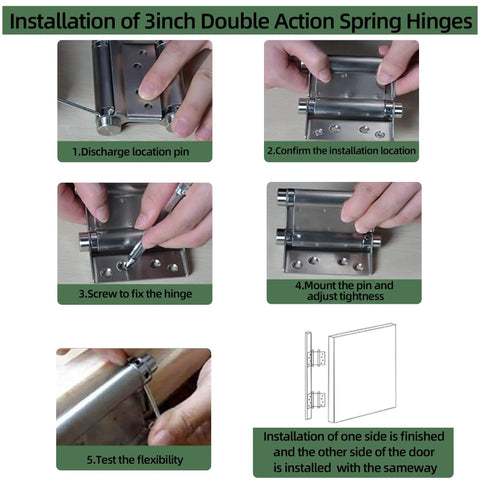 Installation guide for 8 Inch Black Double Action Door Hinges Self Closing For Cafe Saloon Pub Swinging Doors 201 Stainless Steel.