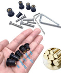 63 Piece M4 M5 M6 Rubber Well Nuts Kit With Premium Brass Insert Bushings And Weather Resistant Stainless Steel Screws, displayed in hand.