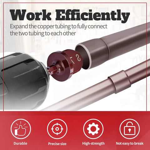 HVAC Copper Pipe Expander And Flaring Tool Kit With 1/4 To 7/8 Inch Bits, Durable 40CR Steel Construction, Hex Shank 1/4 Inch, Leak-Free Fittings For Air Conditioner Lines