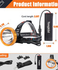 Ultra Bright Rechargeable Headlamp With Long Range LED Spotlight, Rugged Waterproof Head Torch with accessories shown