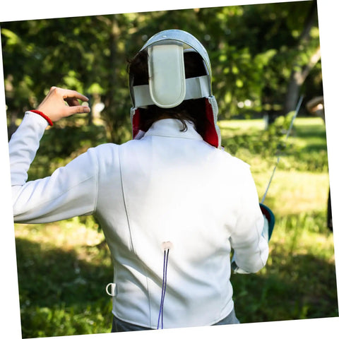Fencer wearing mask with Epee Body Cord Cable For Fencing Durable And Pro Grade With Impact Resistant Design during outdoor training