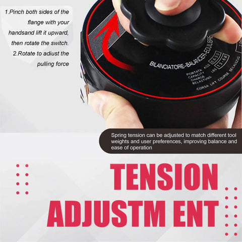 Heavy Duty Tool Balancer With 79 Inch Retractable Cable, tension adjustment knob in use for precise balance.