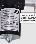 Close-up of Power Recliner Linear Actuator KDPT007-469, power label details, for adjustable bed frames and recliner chairs.