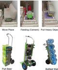 Heavy Duty Electric Sack Truck Stair Climber With 400kg Load Capacity, Folding Hand Trolley For Tight Spaces, Brushless Motor, And Long Lasting 48V Battery To Make Moving Bigger Stuff A Total Breeze used for transporting heavy boxes and water bottles.