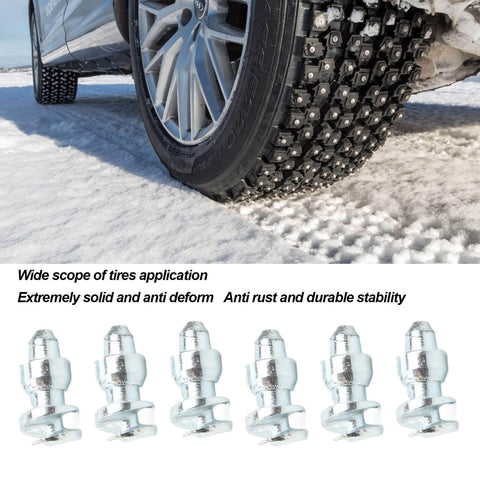 Tire with installed Tire Thread Studs Set With Tungsten Steel Screws 50 Piece Silver Finish Enhanced Traction in snow