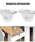 White Inch PP Directional Caster Wheel 12pcs for Furniture and Cart, dual white wheels on silver brackets for versatile furniture application.