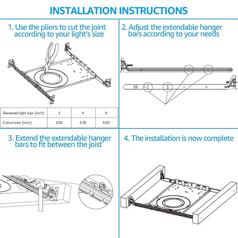 Installation steps for New Construction Mounting Plate For Led Recessed Lighting Kits Three Quarter Inch And Six Inch Compatible Upgrade