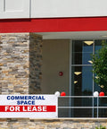 Prime Space For Lease Vinyl Banner Sign 18x48 Inch Heavy Duty Outdoor Advertising Weatherproof Sign With Metal Grommets For Shops Offices And Warehouses displayed on storefront railing