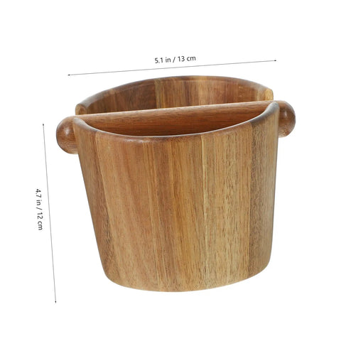 Solid Build Wood Semi Automatic Espresso Grounds Knock Box Splash Shield Coffee Waste Bin Catcher, 5.1" x 4.7", suitable for barista setups.
