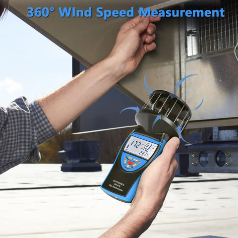 Handheld Cup Anemometer With Compass, 93 MPH Digital Wind Speed Meter, 360 Degree Wind Direction, CFM Air Flow Readout, Wind Velocity Gauges For Outdoor Sailing, Surfing, Drone Flying And HVAC held by hand under equipment