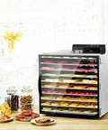 Pro-Level 10-Layer Commercial Food Dehydrator Stainless Steel Electric Drying System With Precision Thermostat in kitchen setting.