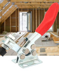 Heavy Duty Horizontal Toggle Clamp For Woodworking, Welding And Assembly in an unfinished room, showing side view