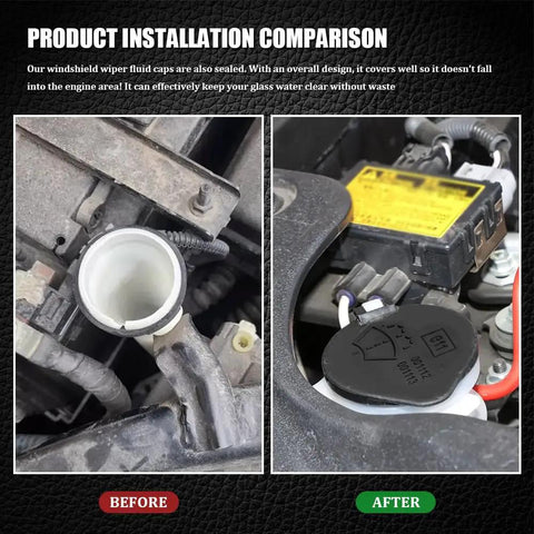 Before and after installation of Washer Fluid Reservoir Cap Replacement For Toyota Highlander And Lexus, OEM 85316-48060