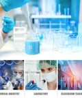 Scientists using Thick Borosilicate Glass Beaker Set With Graduated Cylinders And Stirring Rods in a laboratory setting.