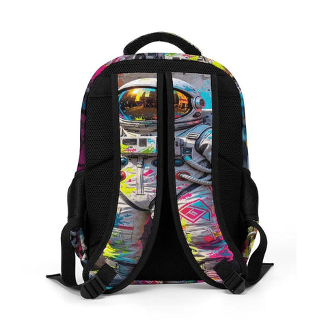 Back view of Graffiti Alley Spaceman Printed Backpack For Everyday Use Unisex Large Capacity Daypack Dope Durable Polyester Build