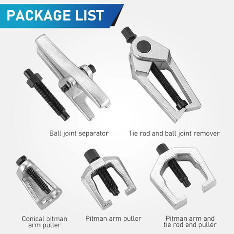 Beefed Up Five Piece Ball Joint Separator And Pitman Arm Puller Kit with tools laid out including tie rod end tool and splitter