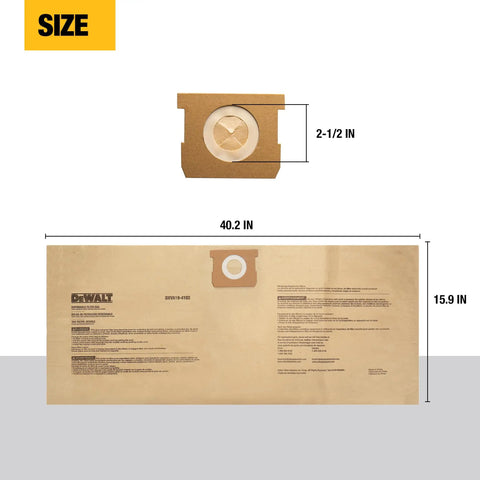 Three Pack Dust Bags For 12 To 16 Gallon Wet Dry Vacuum Cleaner Compatible With DXV12P DXV14P DXV16P DXV16PA DXV16S with size details