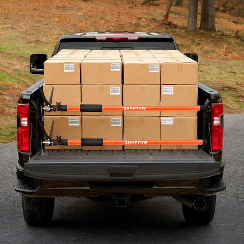 Heavy Duty Adjustable Support Pole Cabinet Jack Drywall Lift 45 To 114 Inch supporting cargo boxes in truck bed.