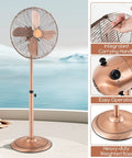 16 Inch Metal Pedestal Fan With Adjustable Height, 3 Speed Options, 75 Degree Oscillation And 20 Degree Tilt, Copper Finish