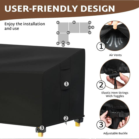 User-friendly design of Outdoor L Shaped Sectional Sofa Cover Fits 82x82 to 85x85 Inches Waterproof Weatherproof Beefy 600D.
