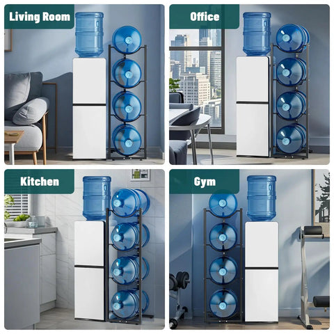 Rock Steady Heavy Duty 4 Tier 5 Gallon Water Jug Stand Slick Space Saving Storage Rack For Home Kitchen Garage Badass Durability No Sweat Setup Durable Steel Bottle Holder
