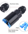6AN Male to Three Eighths Inch SAE Quick Disconnect EFI Fuel Rail Fitting, Female Push On, Aluminum 6061-T6, Sealed at 37 Degree