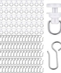 100 Pack Curtain Track Hooks And Gliders Set With 50 White Plastic Rollers And 50 Metal S Hooks for smooth glide on rails